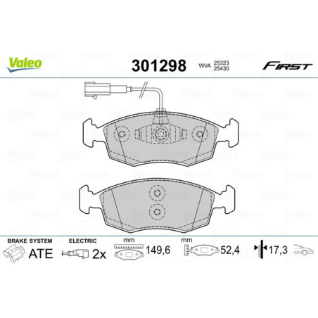 VALEO 301298 Brzdové destičky Přední pro