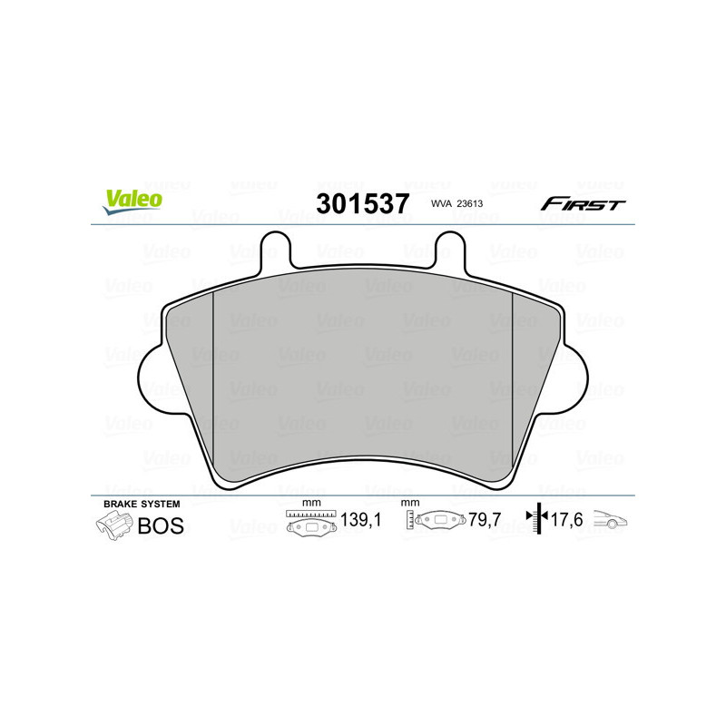 VALEO 301537 Brzdové platničky Predné pre