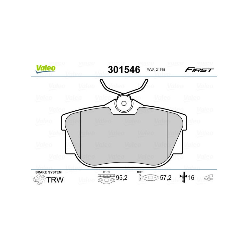 VALEO 301546 Brzdové destičky Zadní pro