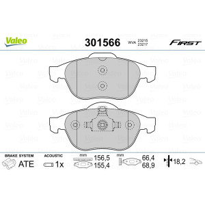 VALEO 301566 Brzdové platničky Predné pre
