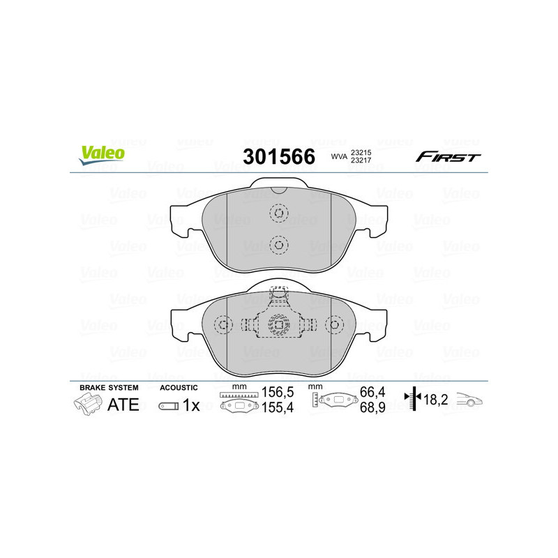VALEO 301566 Pastiglie freno Anteriore per