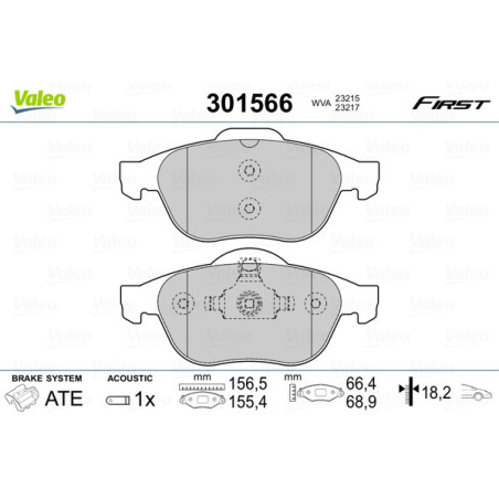 VALEO 301566 Plaquettes de frein Avant pour