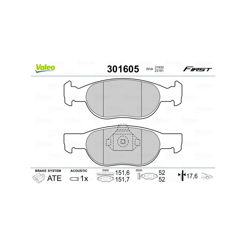 VALEO 301605 Bremsbeläge Vorne für
