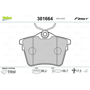 VALEO 301664 Klocki hamulcowe Tył dla