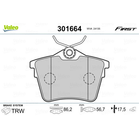 VALEO 301664 Bremsbeläge Hinten für