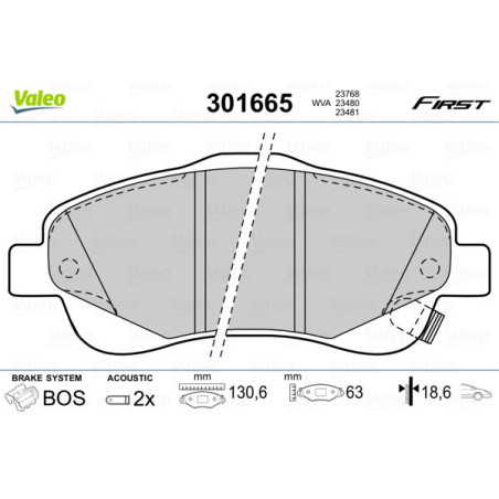 VALEO 301665 Brzdové platničky Predné pre