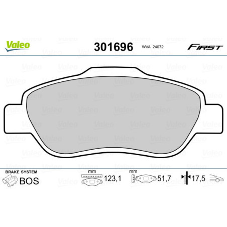 VALEO 301696 Brzdové platničky Predné pre