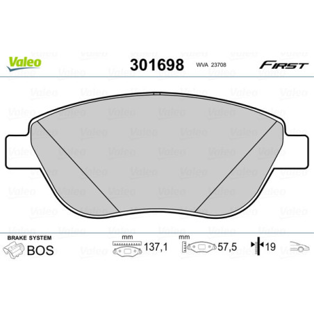 VALEO 301698 Brzdové platničky Predné pre