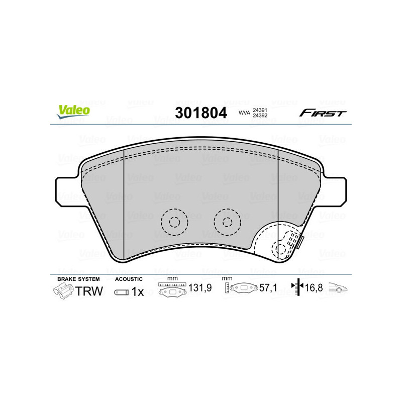 VALEO 301804 Plaquettes de frein Avant pour