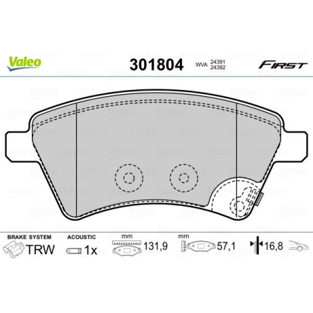 VALEO 301804 Bremsbeläge Vorne für