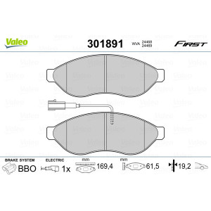 VALEO 301891 Brzdové platničky Predné pre