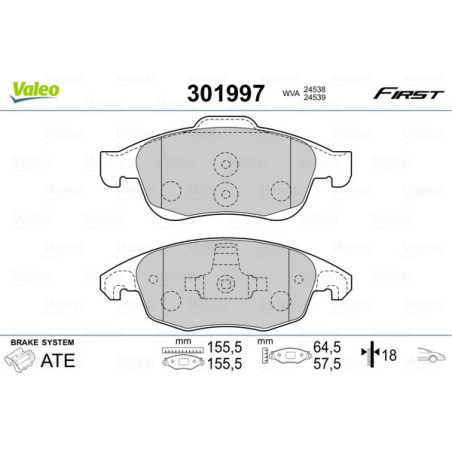 VALEO 301997 Pastiglie freno Anteriore per