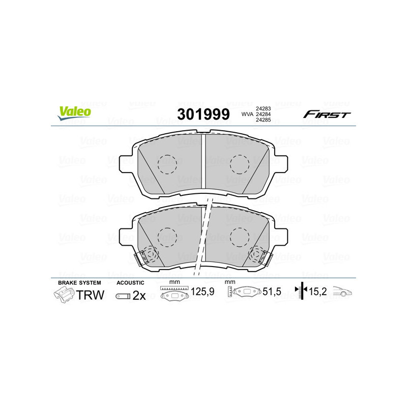 VALEO 301999 Brzdové destičky Přední pro