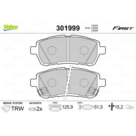 VALEO 301999 Brzdové destičky Přední pro