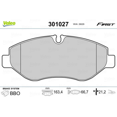 VALEO 301027 Brzdové platničky Predné pre