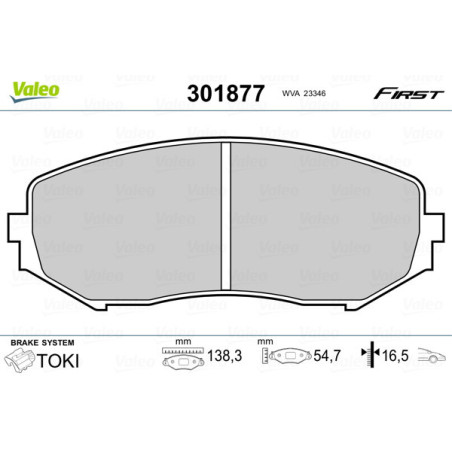 VALEO 301877 Brzdové platničky Predné pre