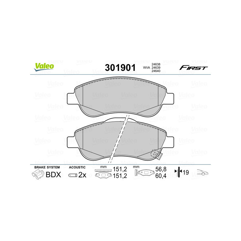 VALEO 301901 Brzdové platničky Predné pre