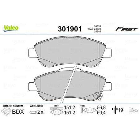 VALEO 301901 Klocki hamulcowe Przód dla