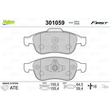 VALEO 301059 Brzdové destičky Přední pro