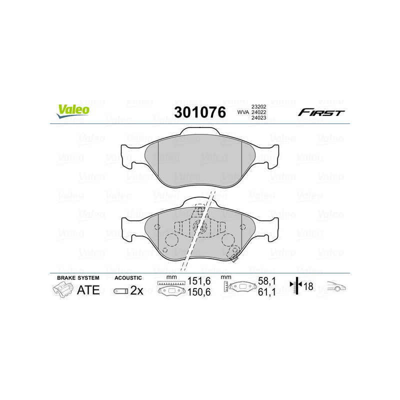 VALEO 301076 Plaquettes de frein Avant pour