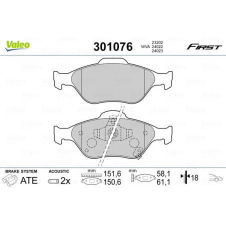 VALEO 301076 Brzdové platničky Predné pre