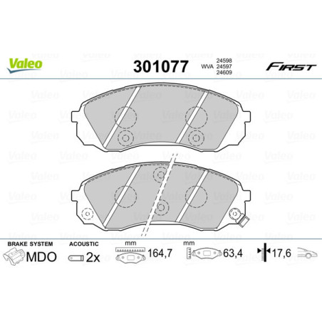 VALEO 301077 Brzdové platničky Predné pre