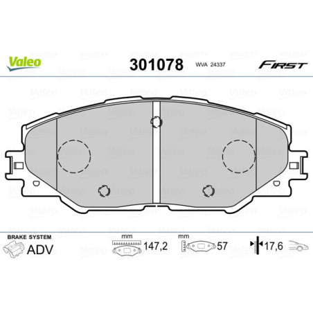 VALEO 301078 Brzdové destičky Přední pro