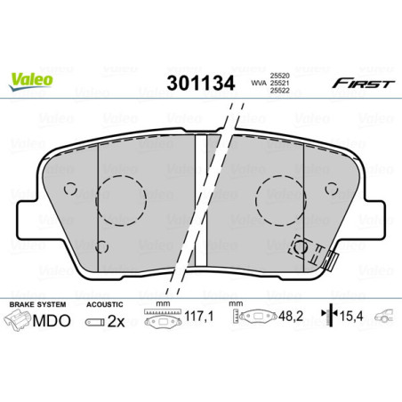 VALEO 301134 Brzdové platničky Zadné pre