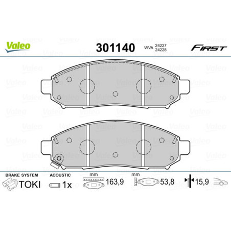 VALEO 301140 Brzdové destičky Přední pro