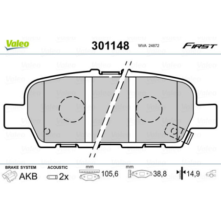 VALEO 301148 Plaquettes de frein Arrière pour