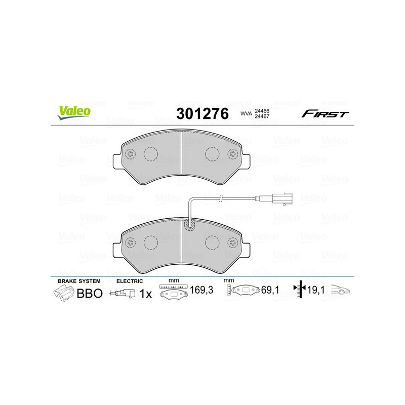 VALEO 301276 Brzdové platničky Predné pre