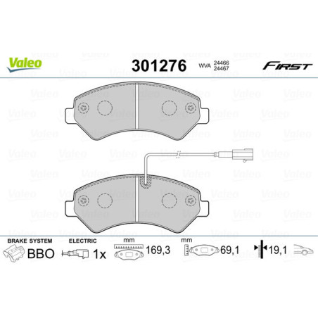 VALEO 301276 Brzdové platničky Predné pre