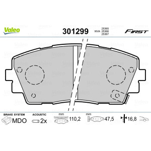 VALEO 301299 Brzdové platničky Predné pre