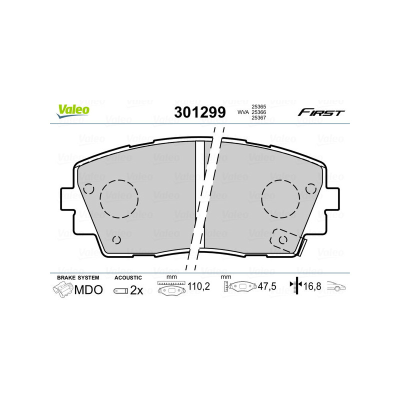 VALEO 301299 Brzdové platničky Predné pre