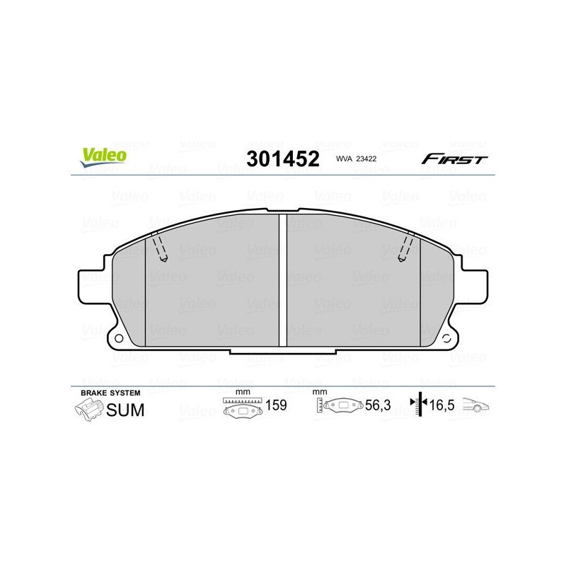 VALEO 301452 Brzdové platničky Predné pre