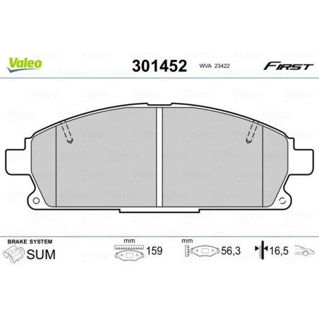 VALEO 301452 Brzdové platničky Predné pre