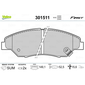 VALEO 301511 Brzdové platničky Predné pre