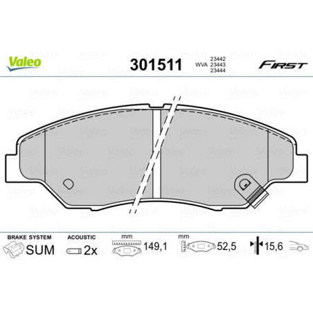 VALEO 301511 Plaquettes de frein Avant pour