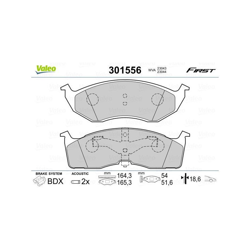 VALEO 301556 Brzdové destičky Přední pro