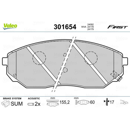 VALEO 301654 Brzdové destičky Přední pro