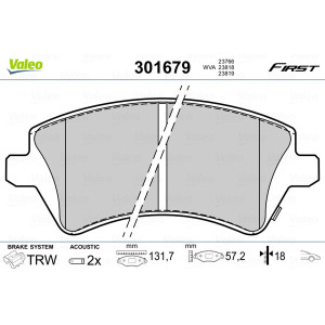 VALEO 301679 Brzdové platničky Predné pre