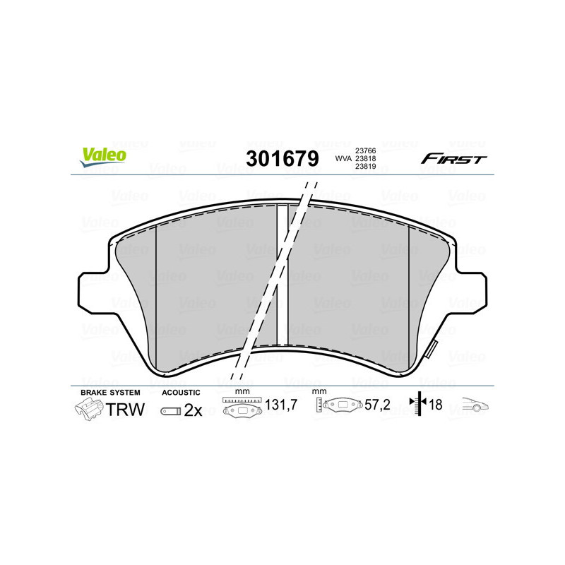 VALEO 301679 Brzdové destičky Přední pro