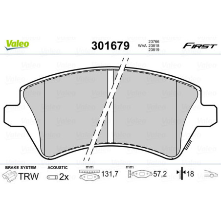 VALEO 301679 Klocki hamulcowe Przód dla