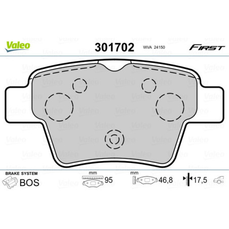 VALEO 301702 Pastillas de freno Trasero para