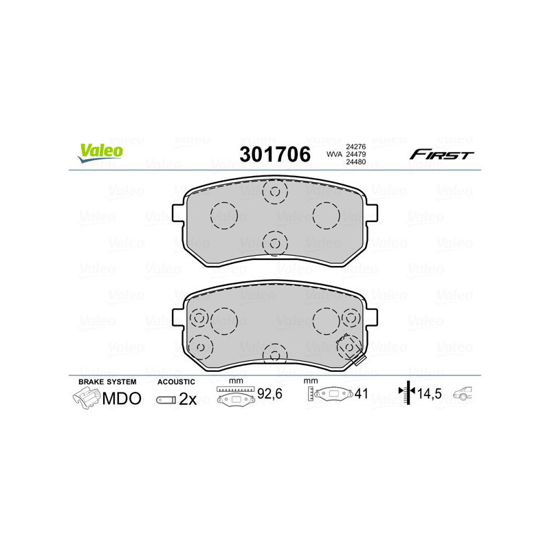 VALEO 301706 Pastillas de freno Trasero para
