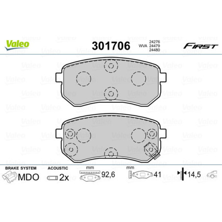 VALEO 301706 Plaquettes de frein Arrière pour