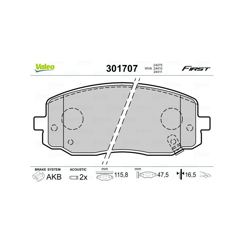 VALEO 301707 Brzdové destičky Přední pro