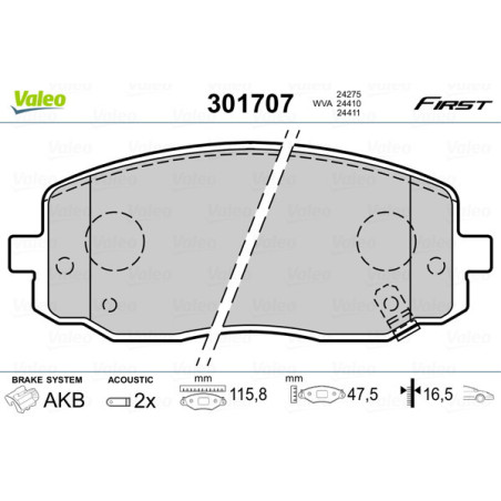 VALEO 301707 Brzdové platničky Predné pre