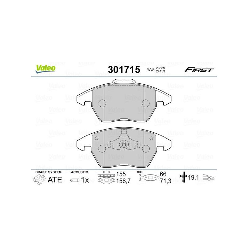 VALEO 301715 Brzdové platničky Predné pre