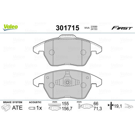 VALEO 301715 Brzdové destičky Přední pro